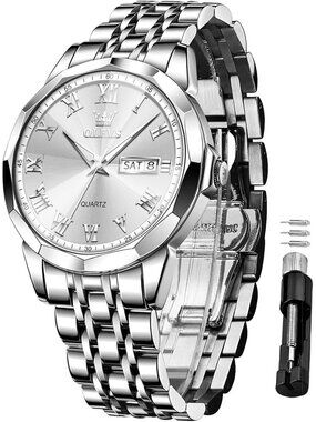 Men's Silver Analog Quartz Numerals Classic Luxury Luminous Waterproof Watch